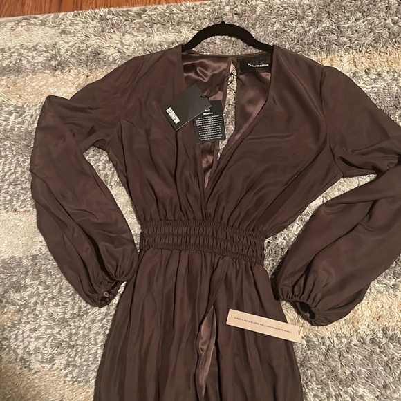 Reformation Rosalina Brown Long Sleeve High Slit Dress NWT - Picture 6 of 12